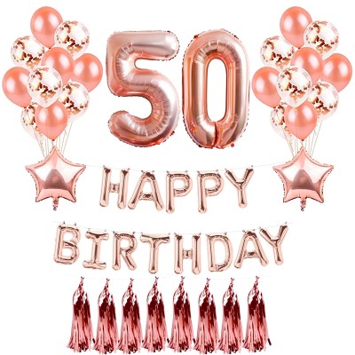 50 Years Old Rose Gold Hanging Banner Happy Birthday Balloon Aluminum Film Digital Balloon Birthday Party Decoration